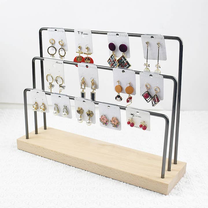 Zakka - Wholesale Jewelry Stand & Display - 3-Tier Metal Earring Card Holder Wired Jewelry Hanger Rack
