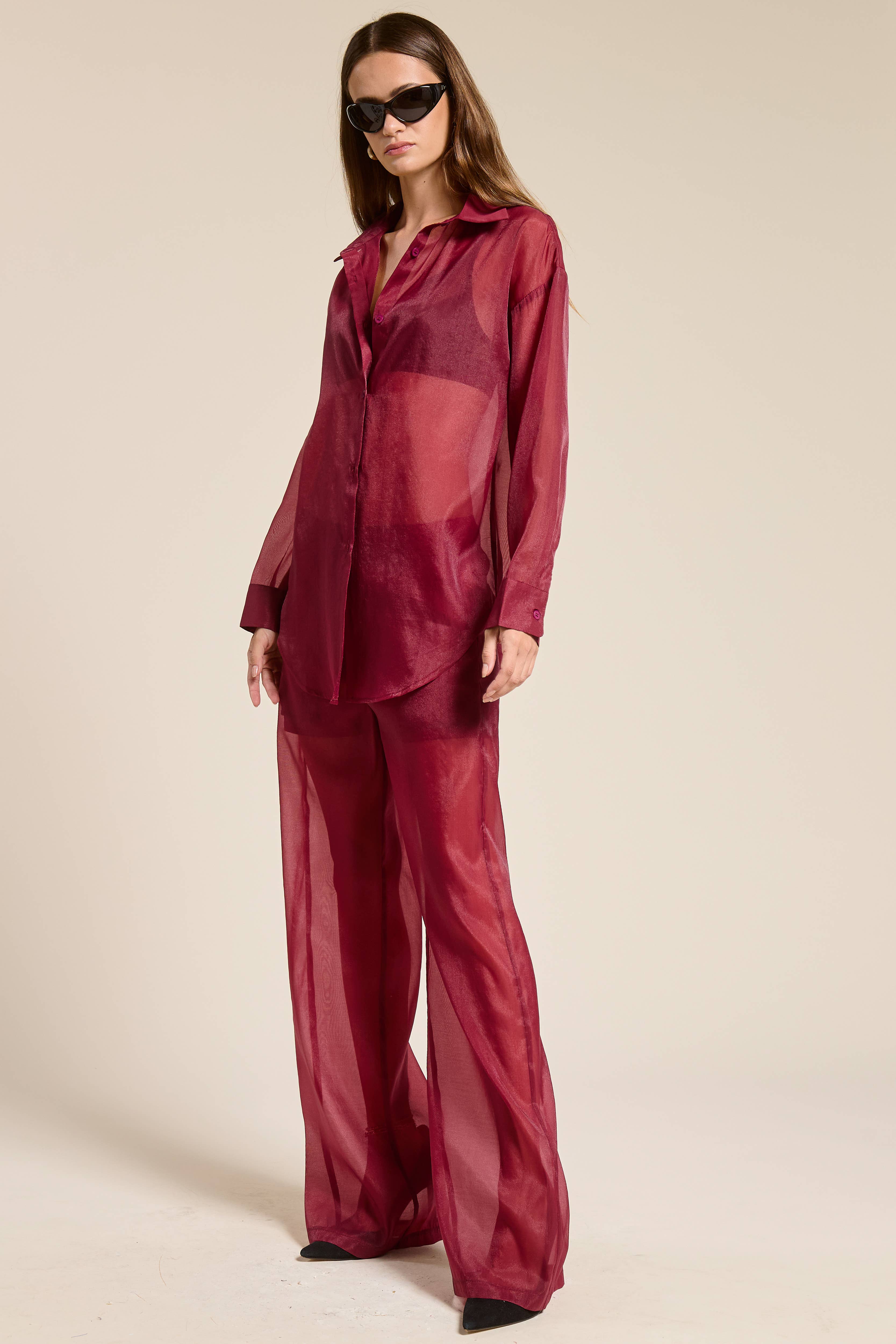 Mimosa - Wholesale Pants - Women's - Straight Leg Sheer Organza Pants with Lined Shorts2