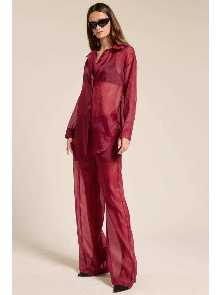 Mimosa - Wholesale Pants - Women's - Straight Leg Sheer Organza Pants with Lined Shorts2