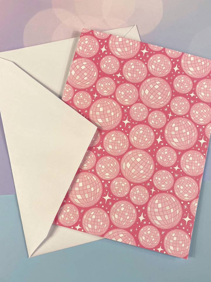 Pink Disco Ball Pink Sparkle Pattern Blanco wenskaart voor wholesale door Made Line Designs