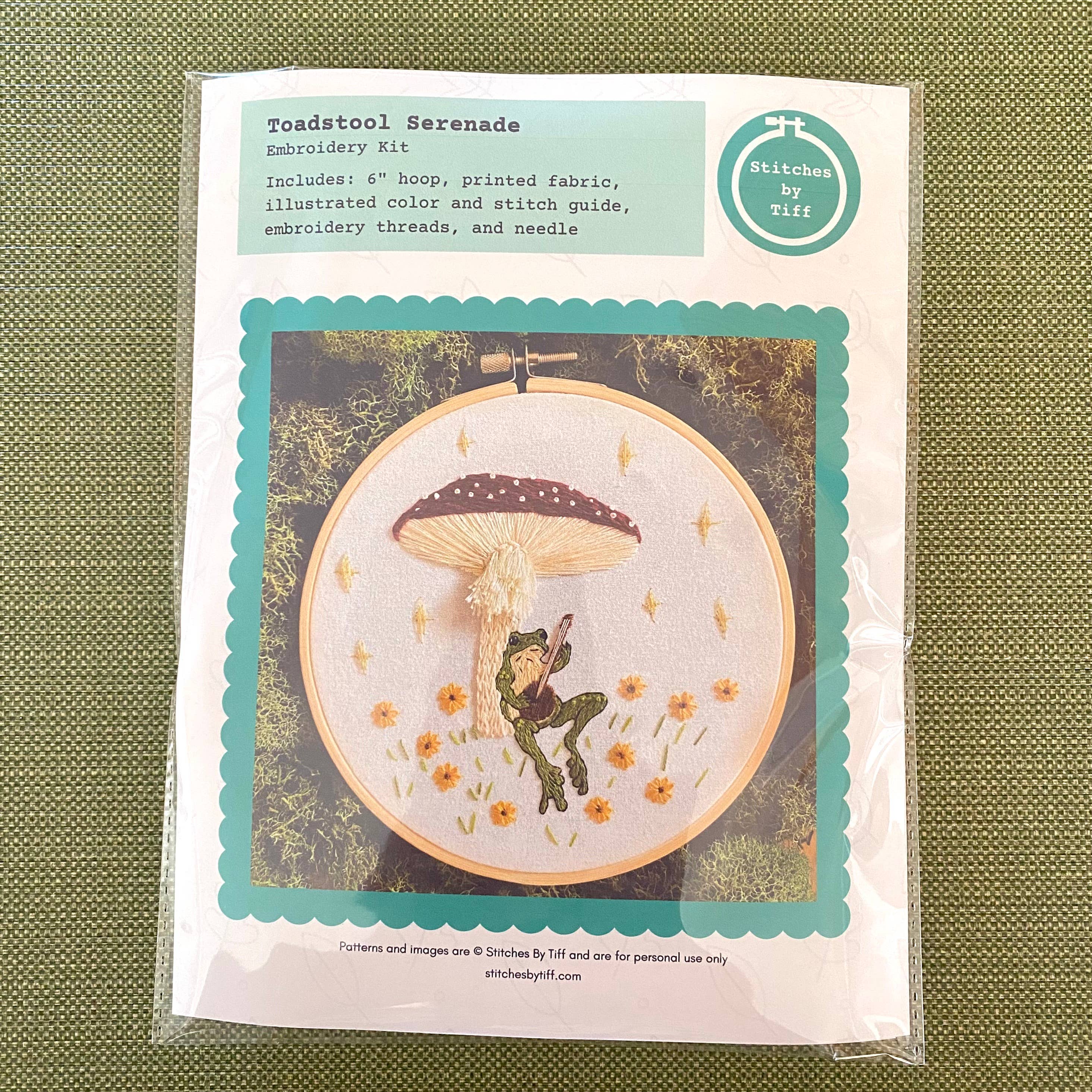 Stitches By Tiff - Wholesale Embroidery/Cross Stitch Supplies - Toadstool Serenade Frog & Mushroom Craft DIY Embroidery Kit1
