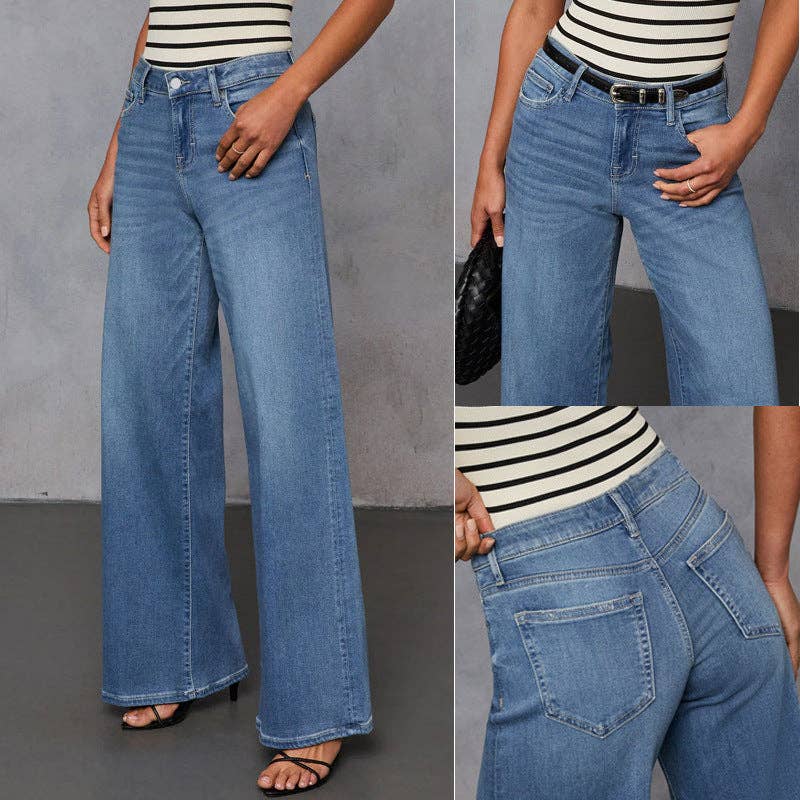 Blau Damen Weite Stretch-Denim-Jeans für das Büro für den Großhandel auf Faire0