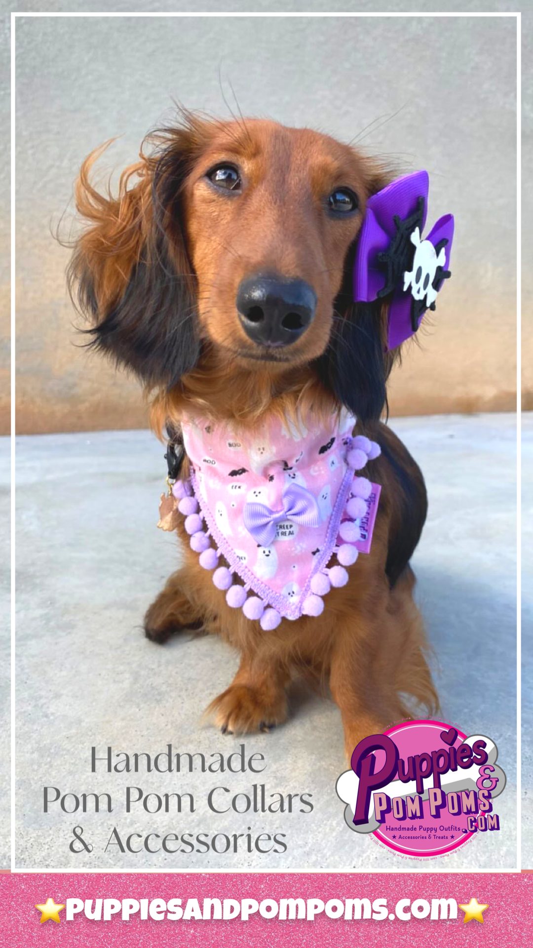 Puppies & Pom Poms - Wholesale Pet Bandana - Dog - Cute Pink Ghosts! Halloween Pompom Dog Bandana2