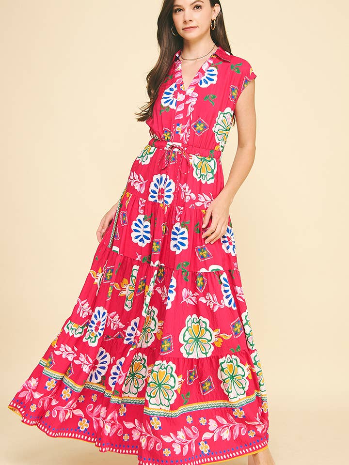 FLORAL TIERED MAXI DRESS - 5176DD (FUCHSIA) for wholesale by PINCH