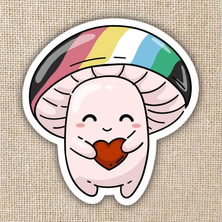 Disability Pride Flag Mushroom Sticker for wholesale by Kingdom of Threads