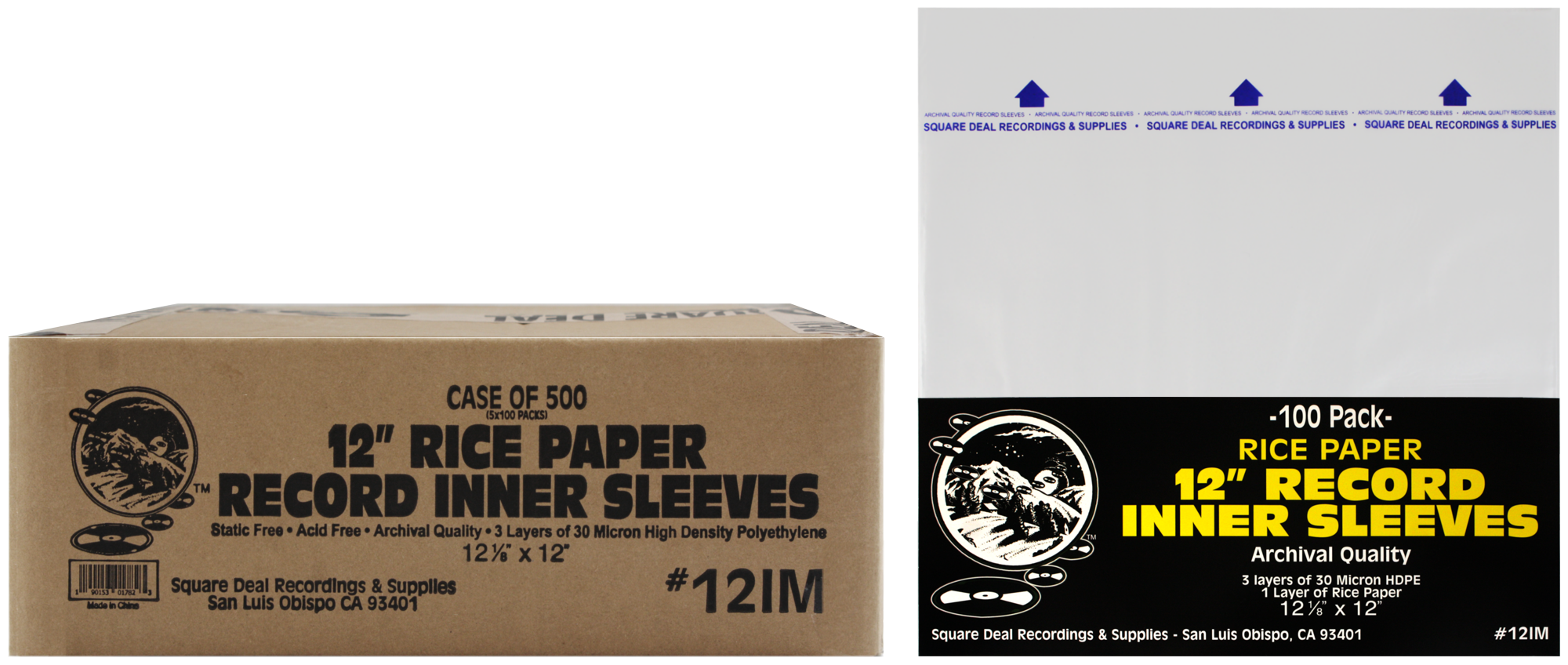 Square Deal Recordings & Supplies - Vendita all'ingrosso Accessori musicali - Buste interne in carta di riso per dischi in vinile LP da 12" per archiviazione.7