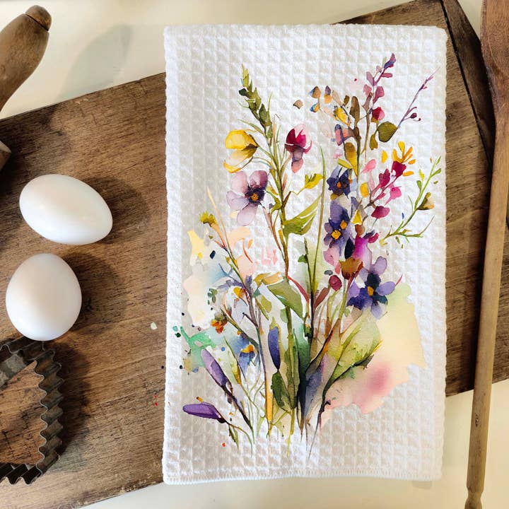 Wild Flowers Kitchen Dish Towel, Waffle Decorative Tea Towel for wholesale by Aria Rae