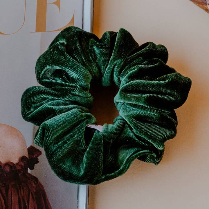 Green Velvet Scrunchie for wholesale by Wild Rose Accessories