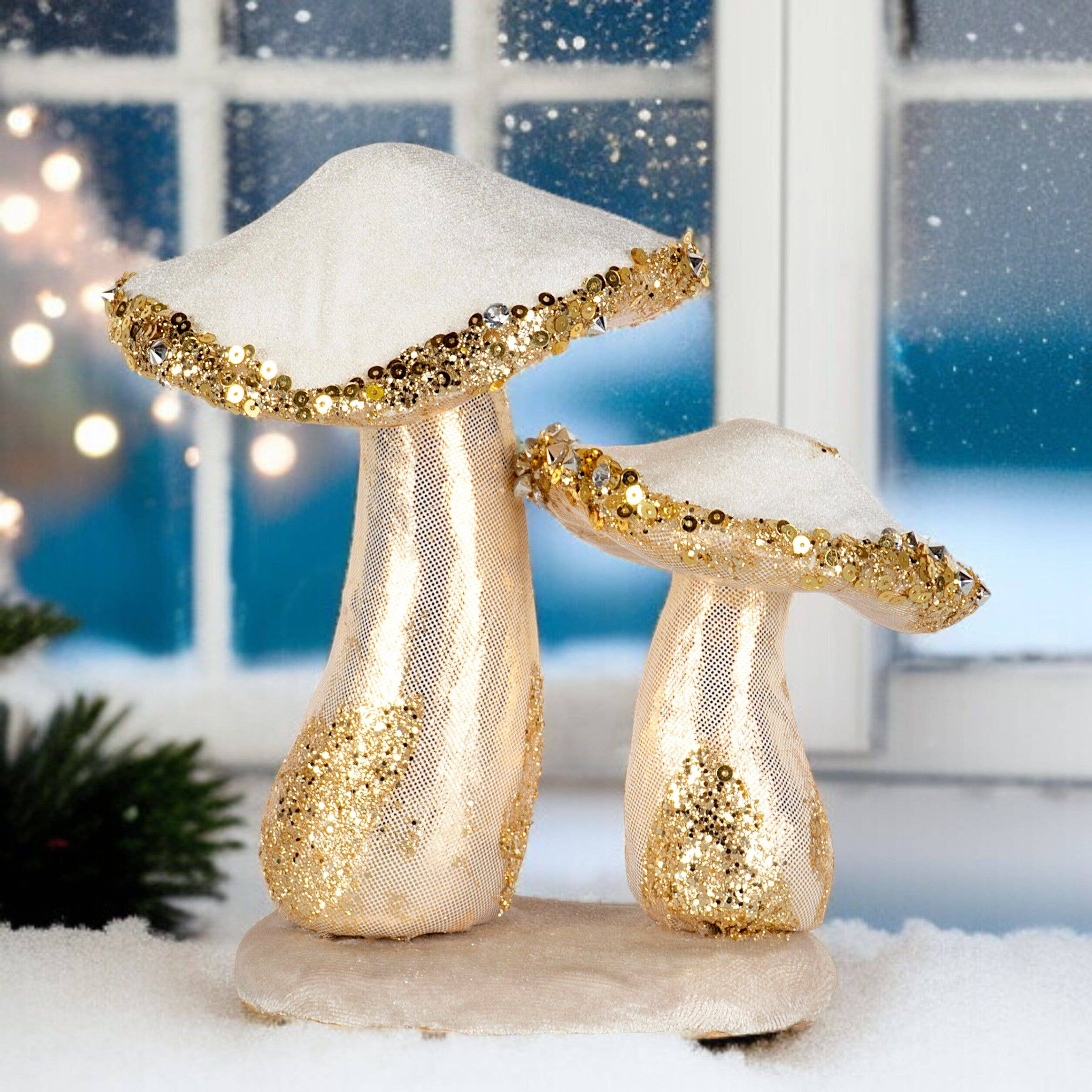 STP - Wholesale Christmas Decoration - 6.7" White and Gold Mushrooms Christmas Decoration3