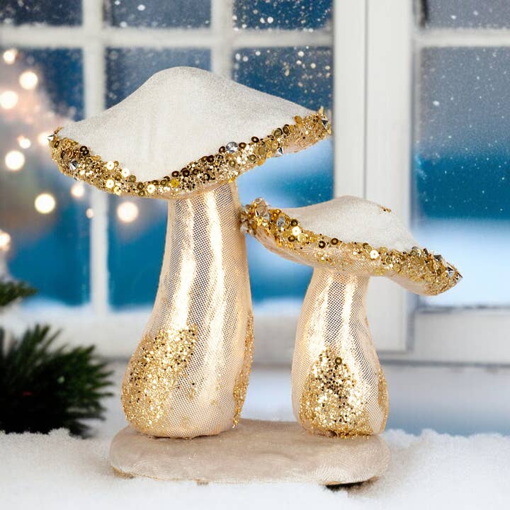 STP - Wholesale Christmas Decoration - 6.7" White and Gold Mushrooms Christmas Decoration3