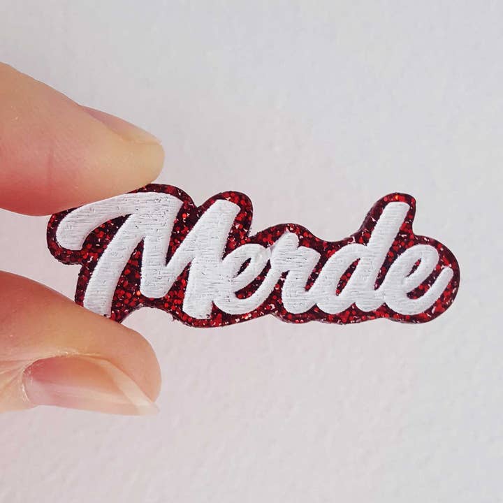 Artisanal brooch Merde handmade in France Valentines Day for wholesale by Ranafout