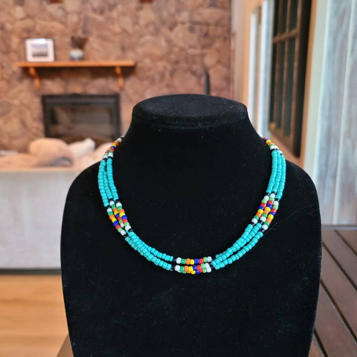 Horse Spirit Studio - Wholesale Choker/Collar - Inheemse Zuidwestelijke handgemaakte Turquoise glazen kraal choker7
