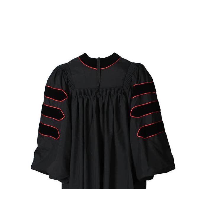 Cap and Gown Direct - Vendita all'ingrosso Abito da sera - Donna - Abito da dottorato nero deluxe con profili rossi2
