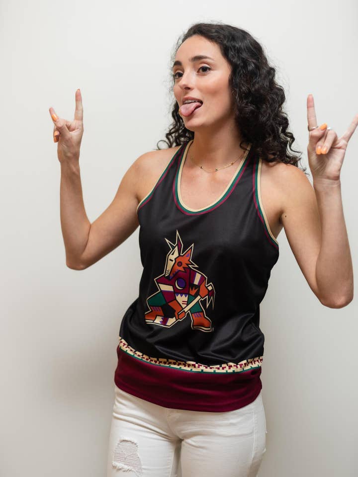 Black Arizona Coyotes Retro Alternate Women's Racerback Hockey Tank for wholesale on Faire