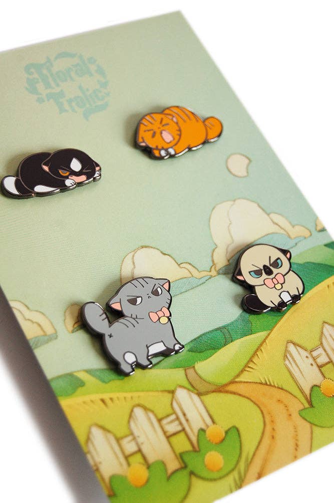 Floral Frolic - Wholesale Lapel Pin/Button - Angry Cat Pin Set1