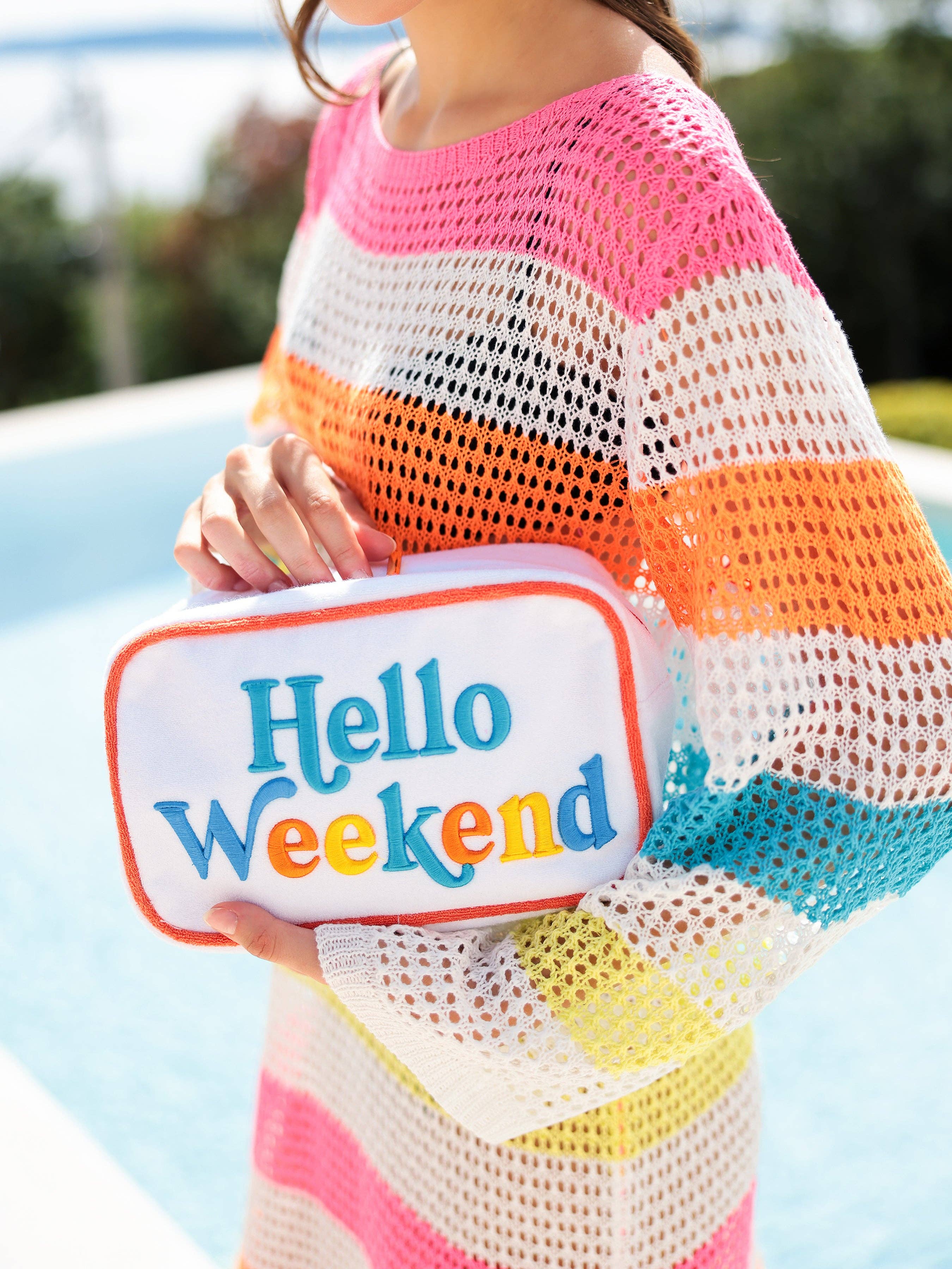 Shiraleah - Wholesale Pouch - Women's - CABANA "HELLO WEEKEND" MEDIUM ZIP POUCH, WHITE1
