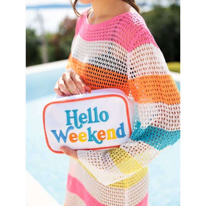 Shiraleah - Wholesale Pouch - Women's - CABANA "HELLO WEEKEND" MEDIUM ZIP POUCH, WHITE1