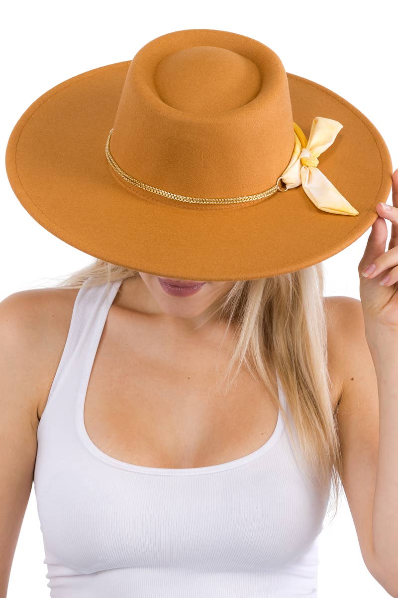 Cap Zone - Vendita all'ingrosso Fedora - Donna - Cappello rancher bolero in lana sintetica con nastro piccolo, catena oro e tesa larga25