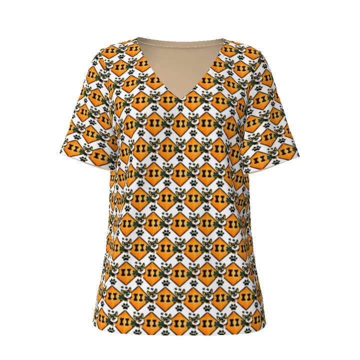 Tricolor Corgi Women's V-Neck Tee for wholesale by Enchanted Dog Designs