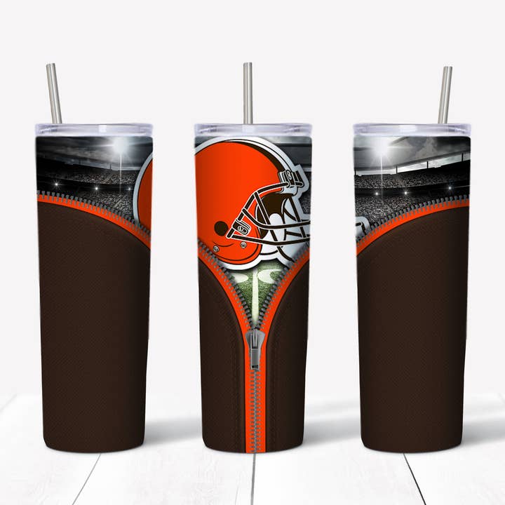Cleveland Browns Zipper 20oz Straight Tumbler Transfer for wholesale by Rustic Pineapple
