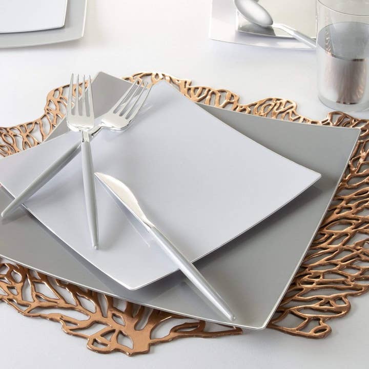 Luxe Party - Wholesale Disposable Plate - Square Grey • Silver Plastic Plates | 10 Pack