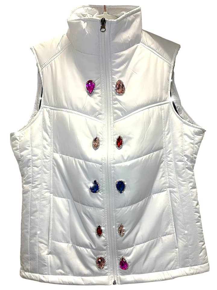 Ljusfärgad Rhinestone Puffer Vest --- Snow Bunny Chic! för wholesale av Suzy T Designs