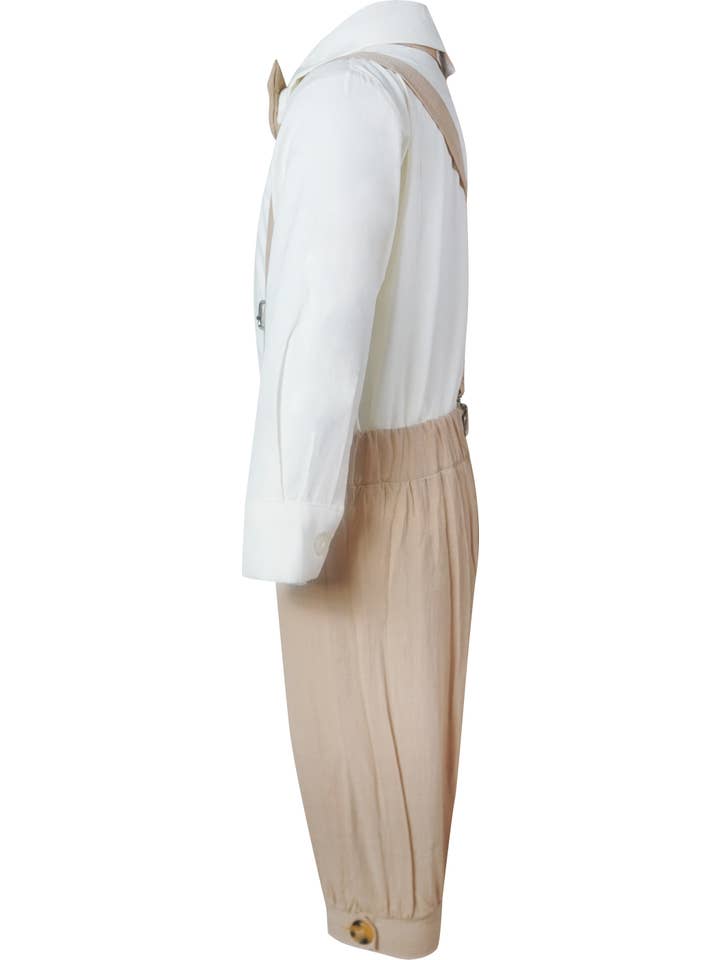 Angeline Kids - Wholesale Clothing Set - Baby - Boys Little Gentleman Ring Bearer Vintage Knicker Suit Suspender Bowtie Hat Knickerbocker Outfit Beige/Khakhi2