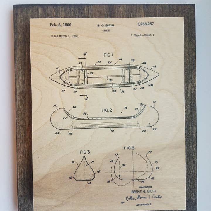 8x10 Double Mount Wall Art - Patent Canoe for wholesale by Homespun Goods