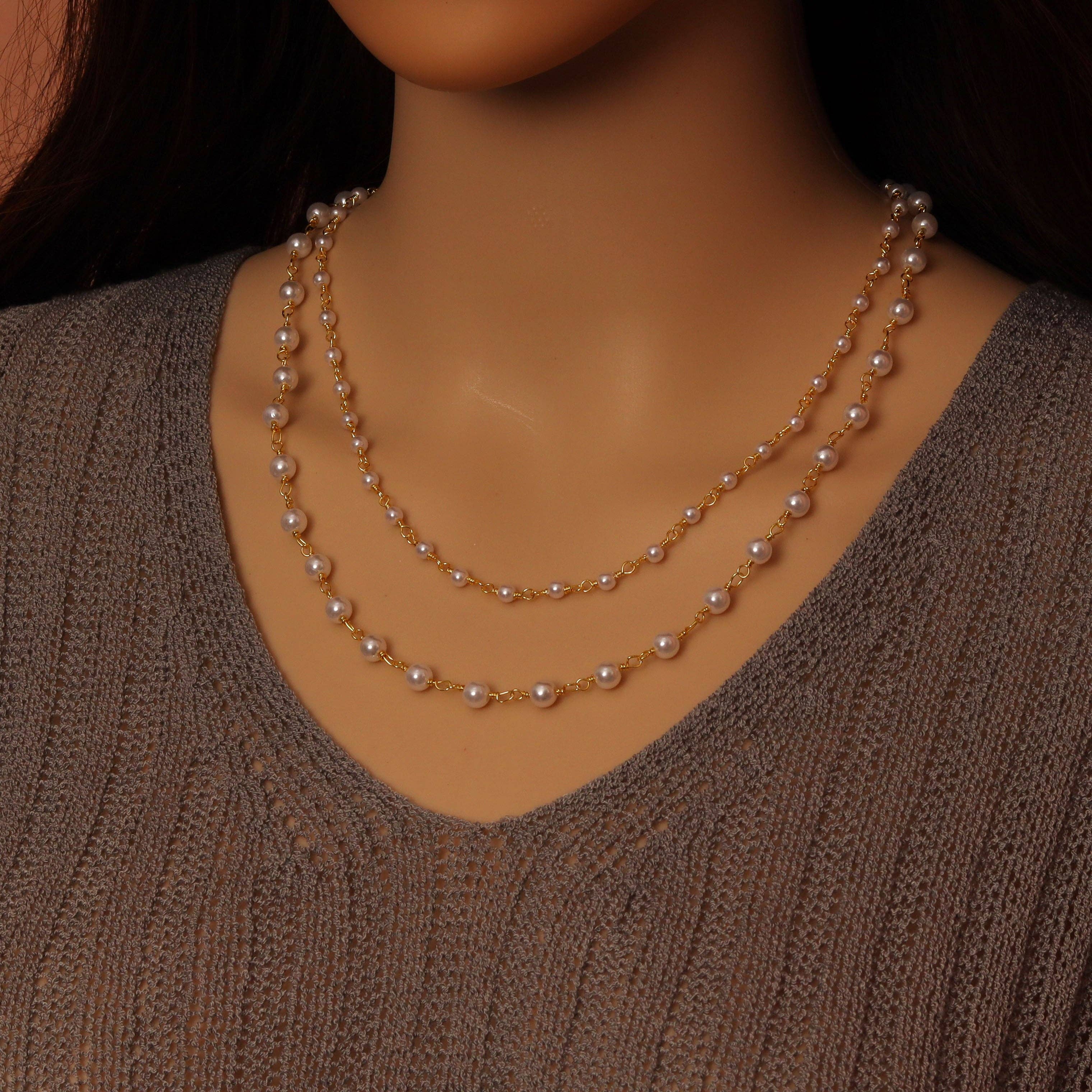 BestBeads&Beyond – Großhandel Perlenkette – 6 mm/4 mm weiße Perlenkette von Yard, sku #HX082