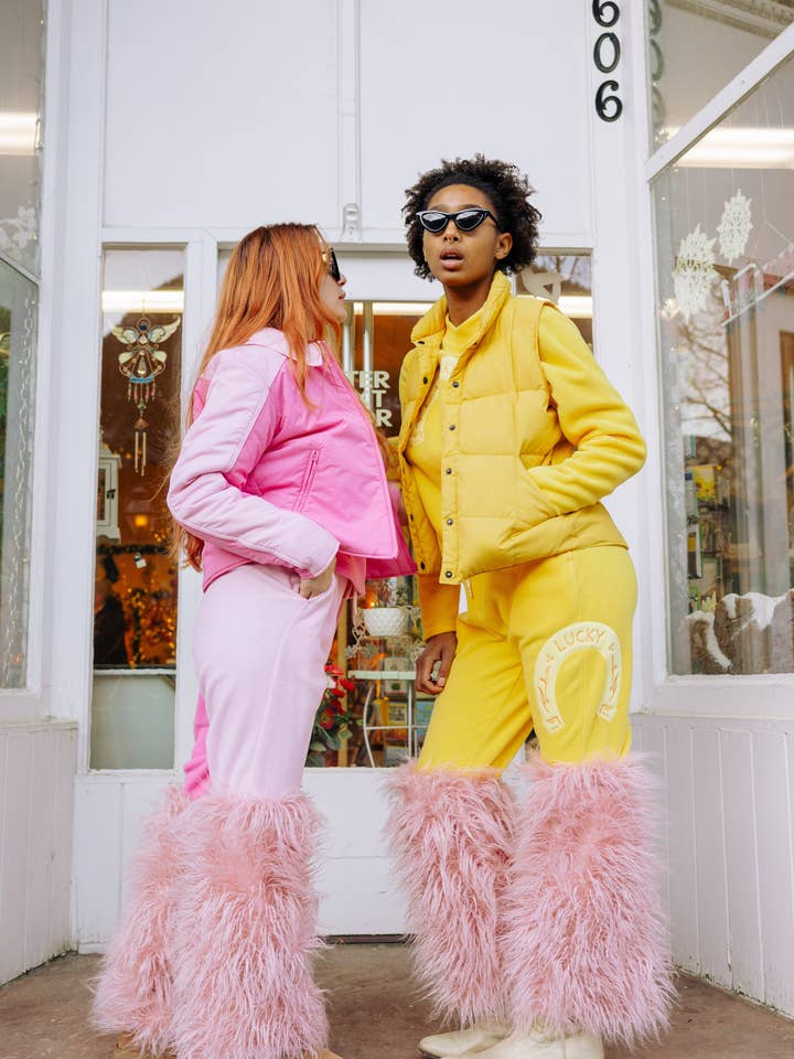 Fleece Lucky Joggers in Daffodil for wholesale on Faire1