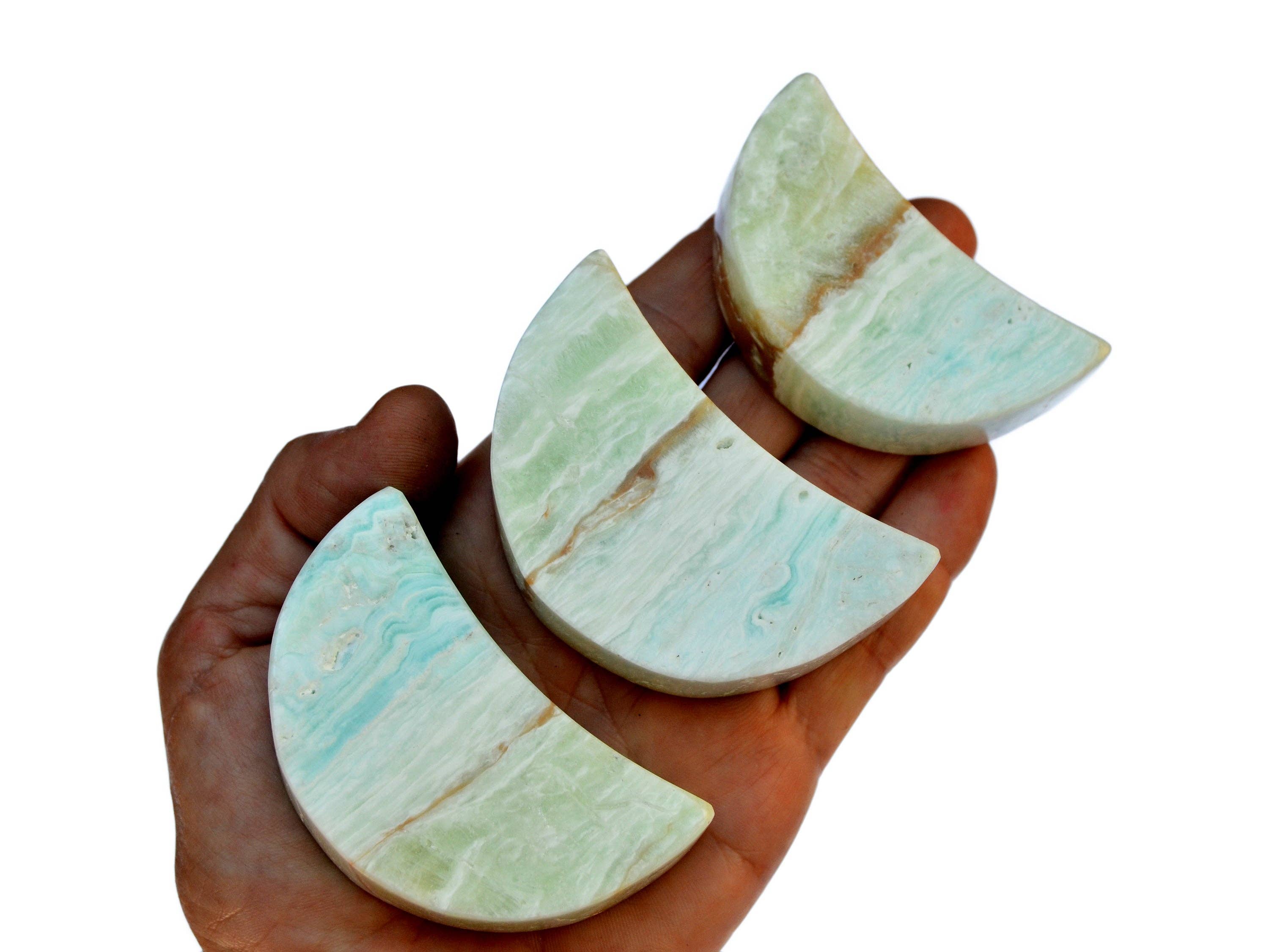 Kaia & Crystals – Pedra/cristal espiritual por atacado – Cristal de calcita caribenha em formato de lua (65 mm)6