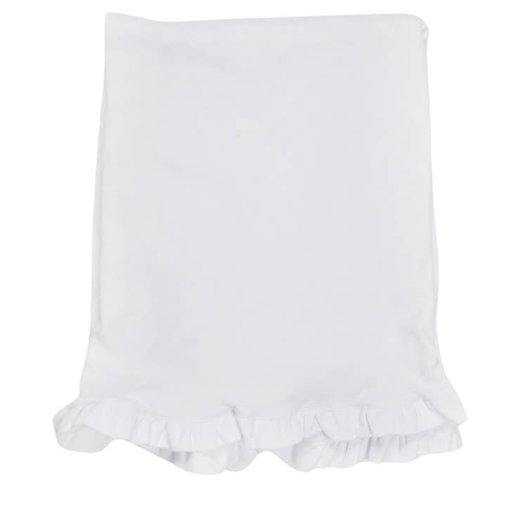 Love That Cotton - Wholesale Bedding Blanket - Kids & Baby - Minky and Cotton Baby Blanket with Ruffle - SOLID WHITE