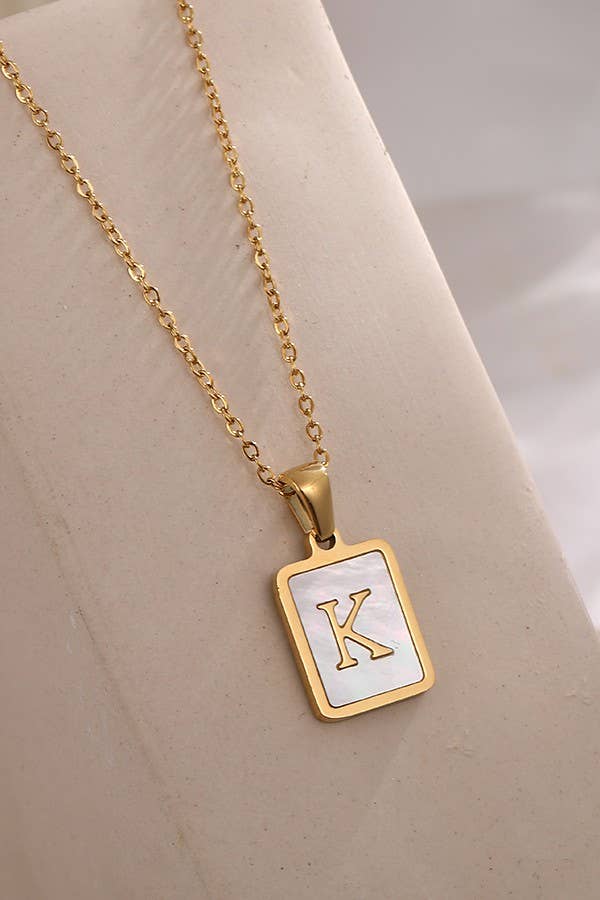 JOSSLYN by wall to wall - Wholesale Pendant/Charm Necklace - MOP  INITIAL STAINLESS STEEL TARNISH FREE NECKLACE | 40NK31417