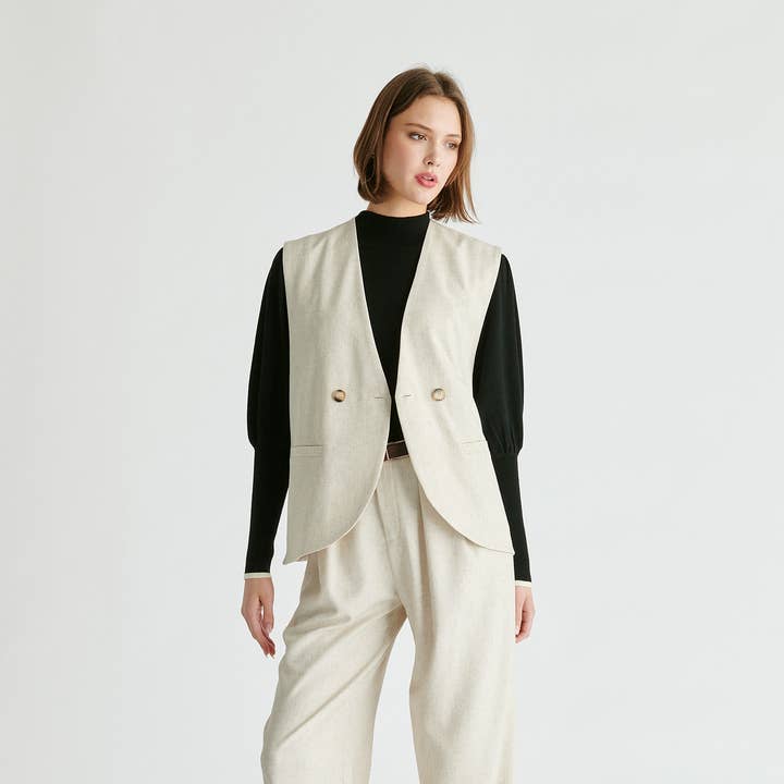 Side Buttoned Longline Waistcoat for wholesale by Paisie