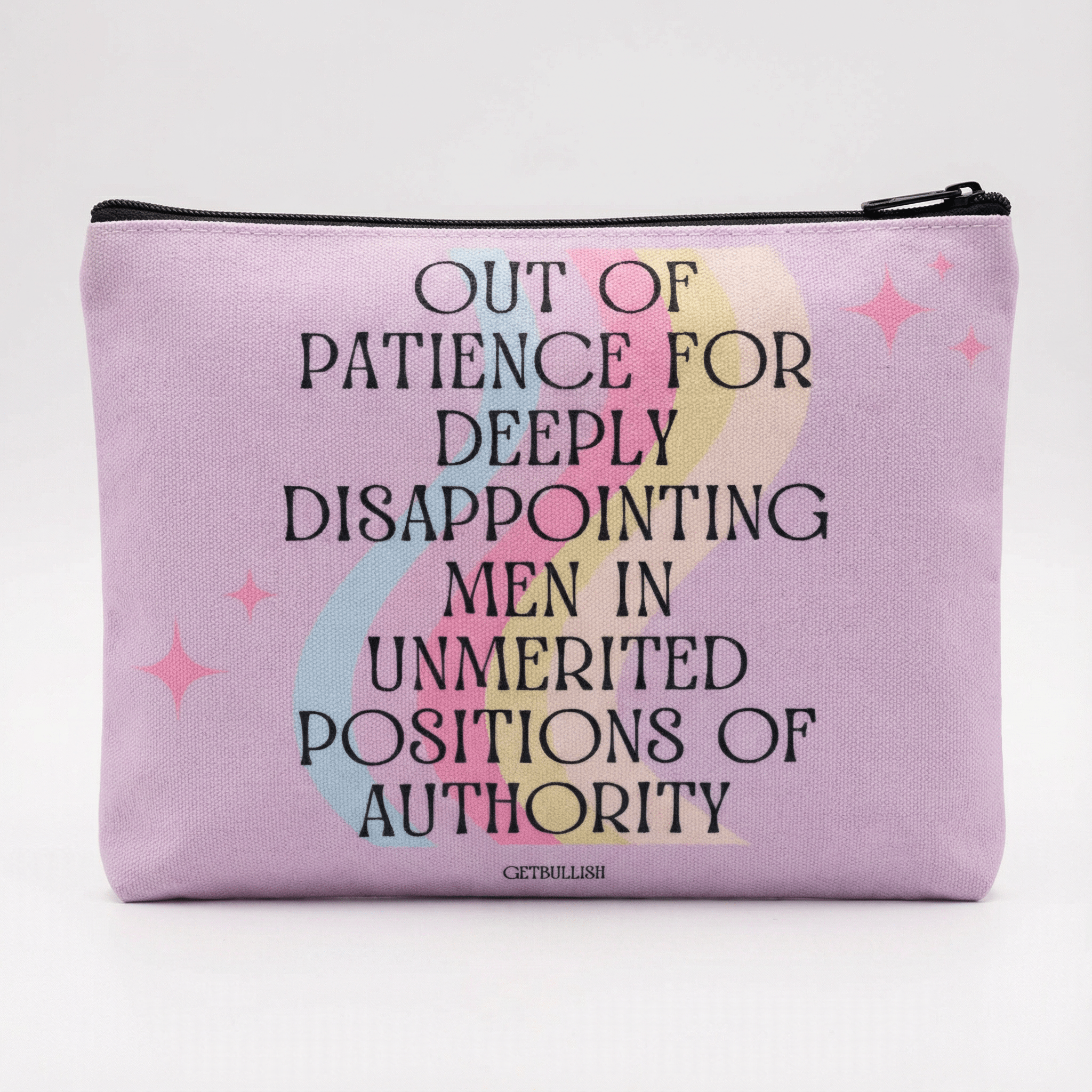 GetBullish - Wholesale Pencil Case/Pouch - GetBullish Out of Patience with Disappointing Men Feminist Canvas Zipper Pouch 9.5" x 7" | Cosmetics Bag or Pencil Case1