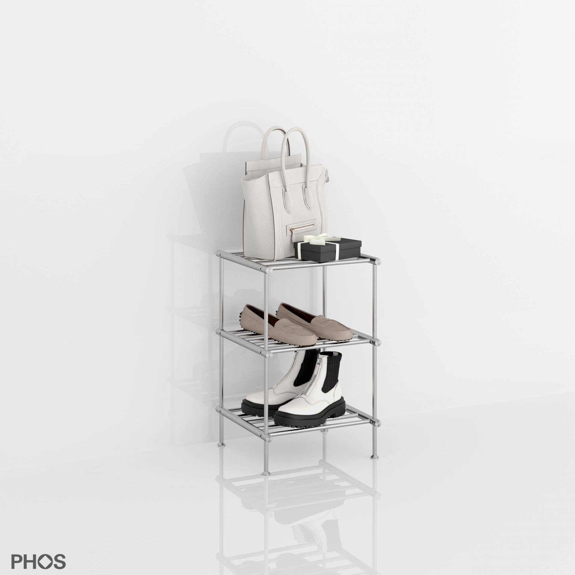 PHOS Design GmbH - Wholesale Shoe Rack - Narrow high shoe racks made of solid stainless steel, free-standing0