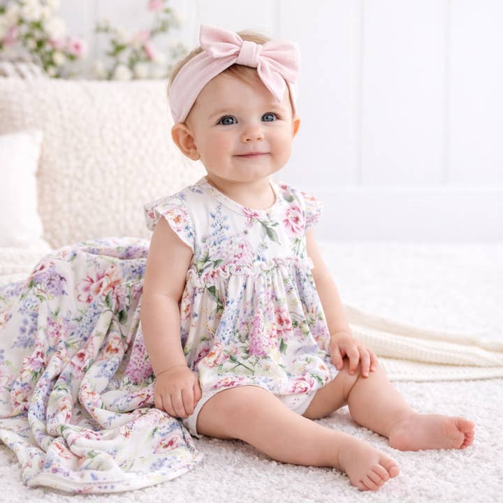 Dream Blossom Bamboo Baby Skirted Bodysuit-Watercolor Floral for wholesale by Tesa Babe