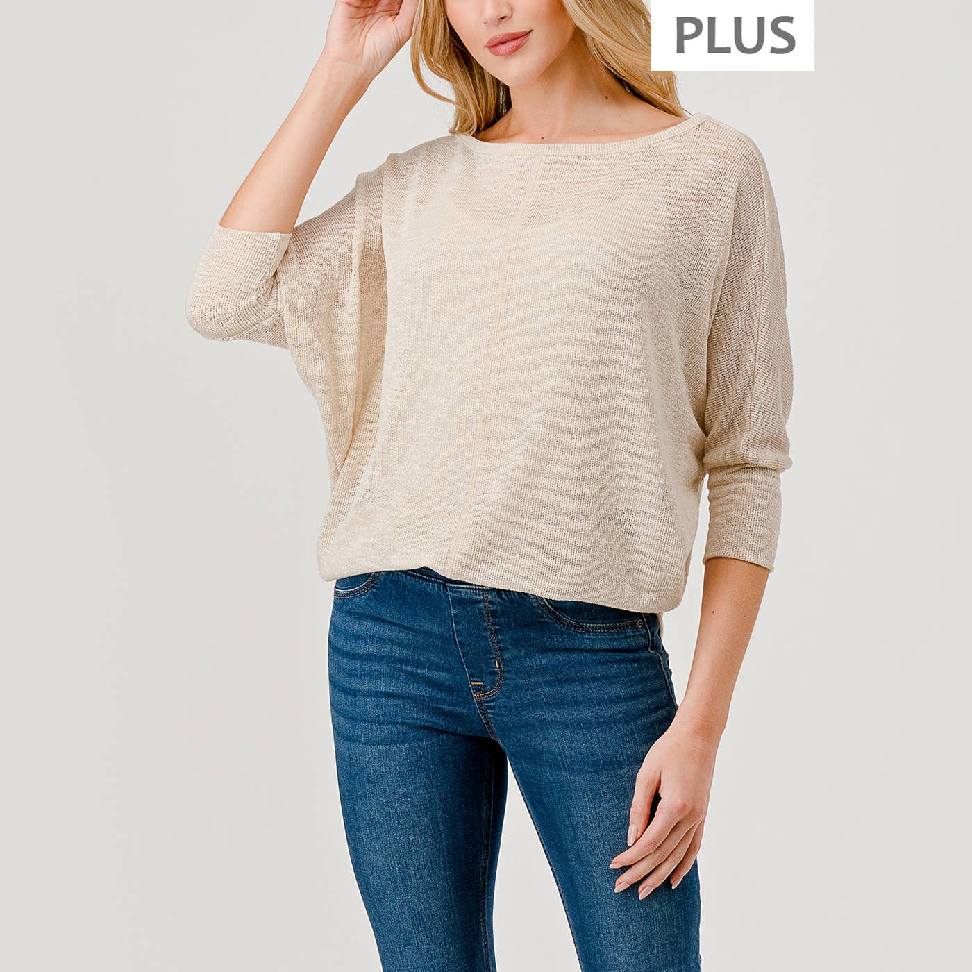 Heimious - Vente Haut en maille – femme - Haut à manches 3/4 à texture flammée à manches Dolman, grande taille, T813-PL1