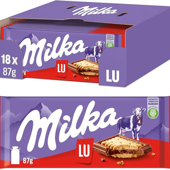 Long Island Candy Factory – Engroshandel Chokoladebar – Milka Import Lu Kiks 18 stk 87 g Barer