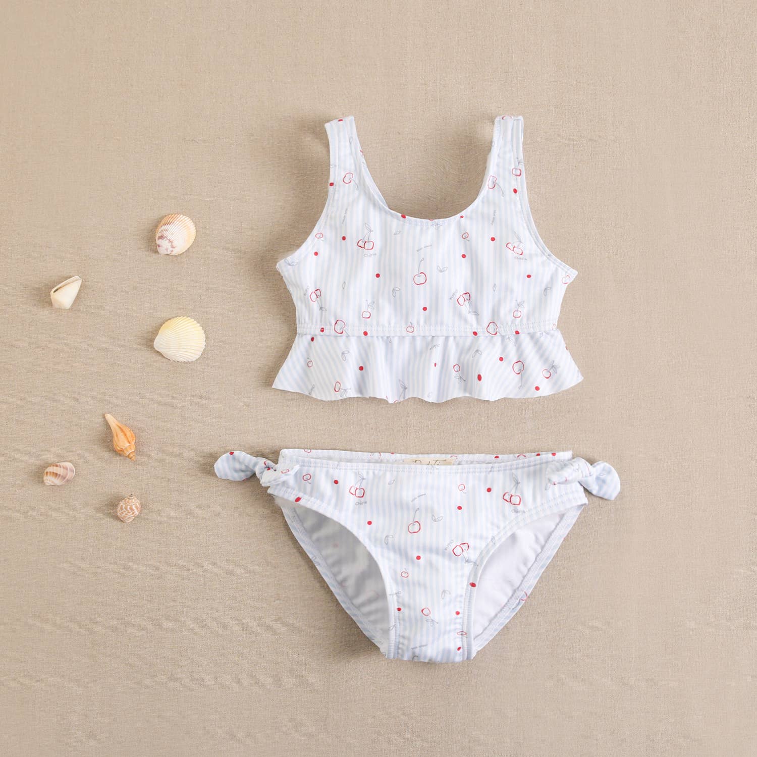 light blue Girl's Bikini with Striped Pattern and Cherry Print for wholesale on Faire1