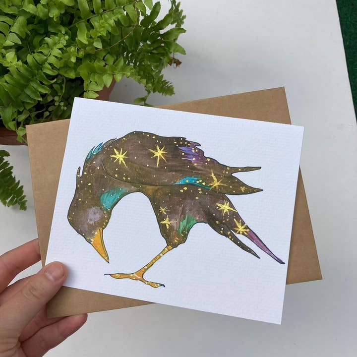 Carte de vœux Starry Crow 4x5" pour la vente par Hudson Illustration Co - About Town Co
