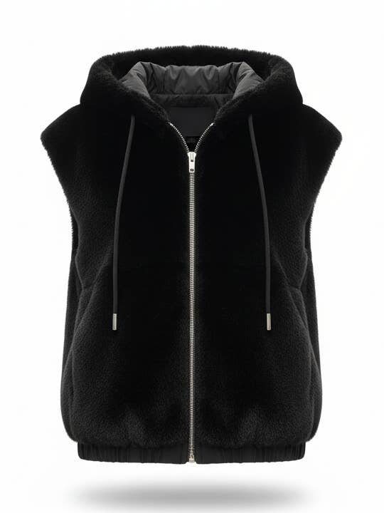 Faux Fur Luxury Hooded Vest Zipper Winter for wholesale by CCIC New York