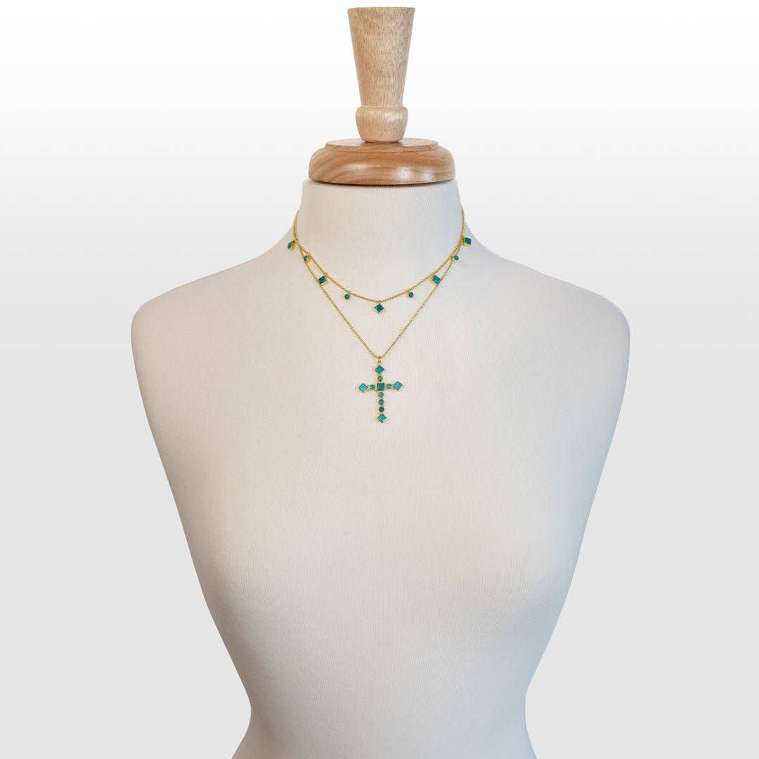 URBAN-EQUESTRIAN - Wholesale Pendant/Charm Necklace - Keepsake - Turquoise Cross Necklace in Gold3
