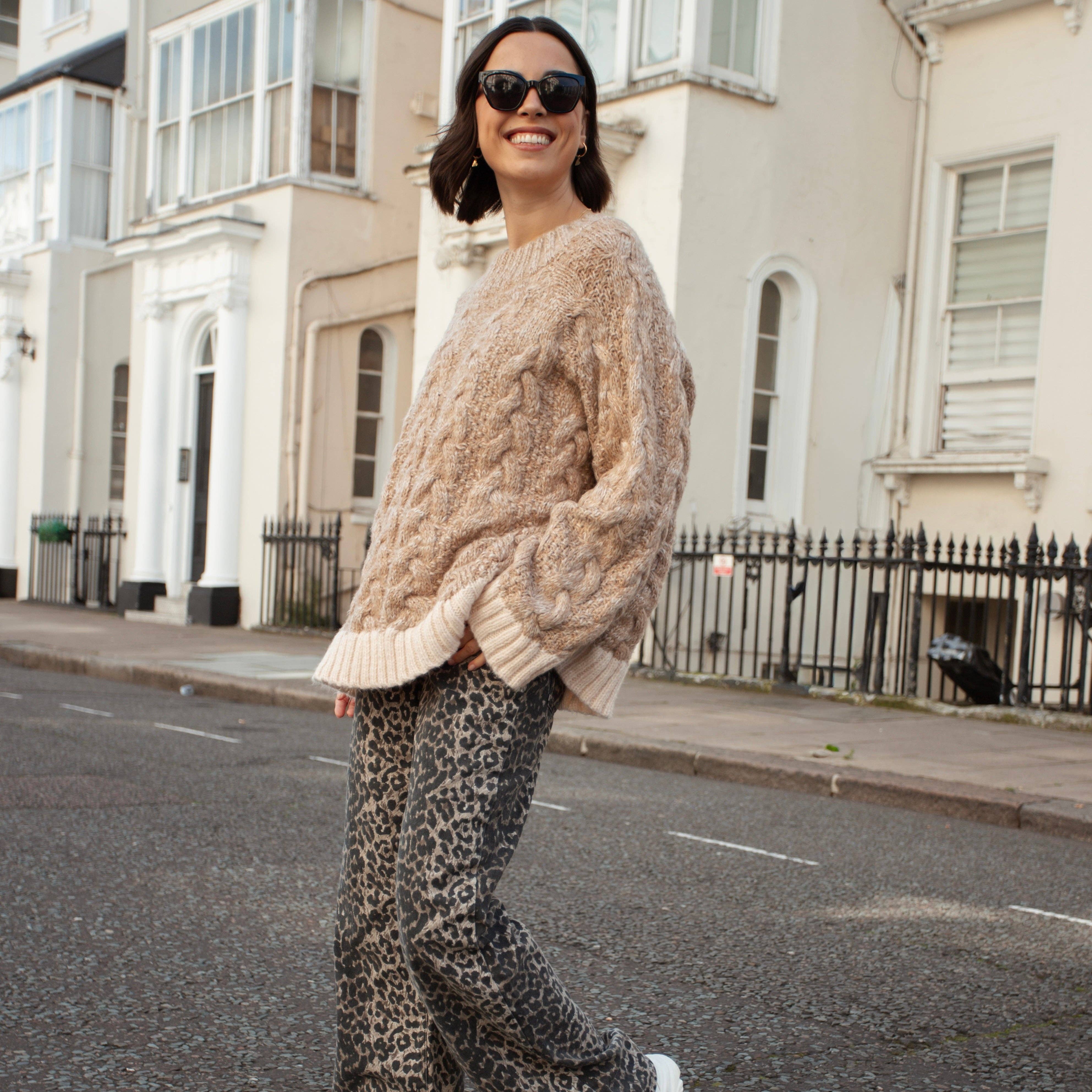 Cara & The Sky - Wholesale Knit Sweater - Women's - Jennie Cable High Neck Balloon Sleeve Jumper - Beige11