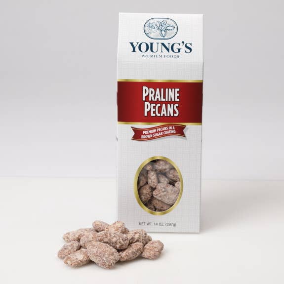 Praline Pecans Boîte 14 oz pour la vente par Young’s Premium Foods