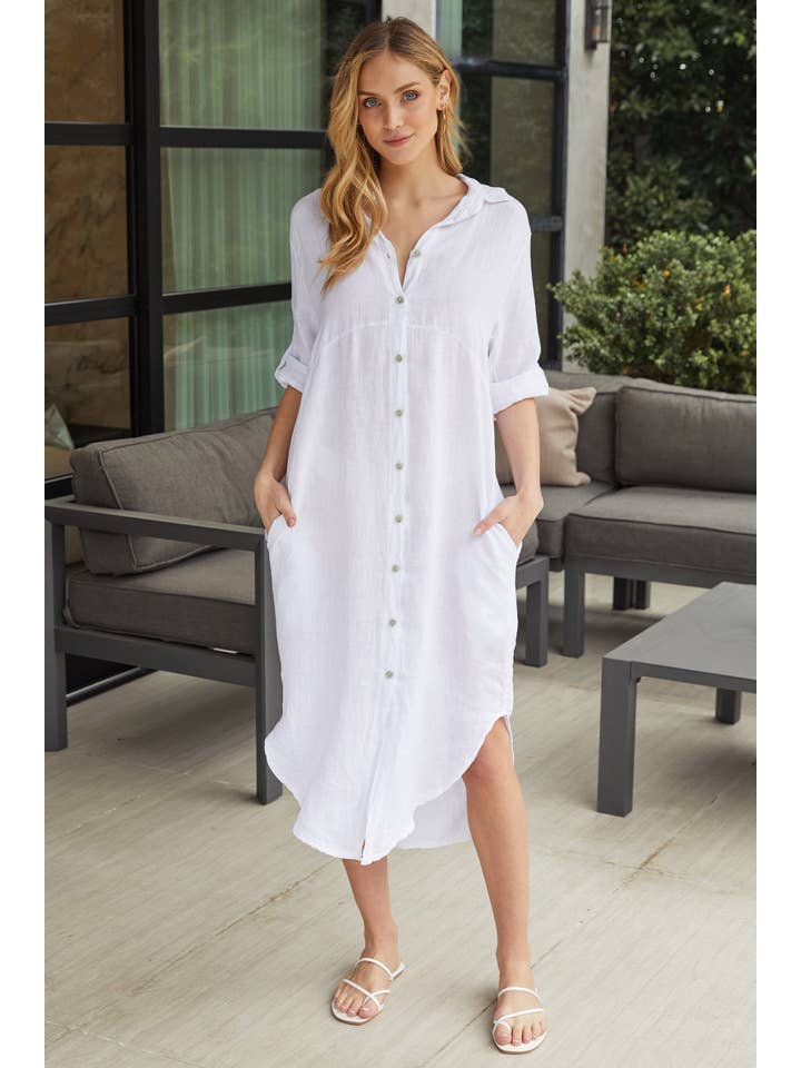 MILIO MILANO - Wholesale Dress - Women's - SOLID MIDI-LENGTH LINEN DRESS (18929/60601-SOLID)