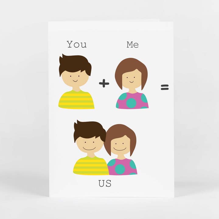 You + Me Gal and Guy Valentine Card for wholesale by Potluck Press