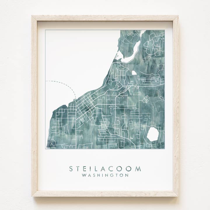 Steilacoom Washington Watercolor Wash Map ART PRINT for wholesale by Turn-of-the-Centuries