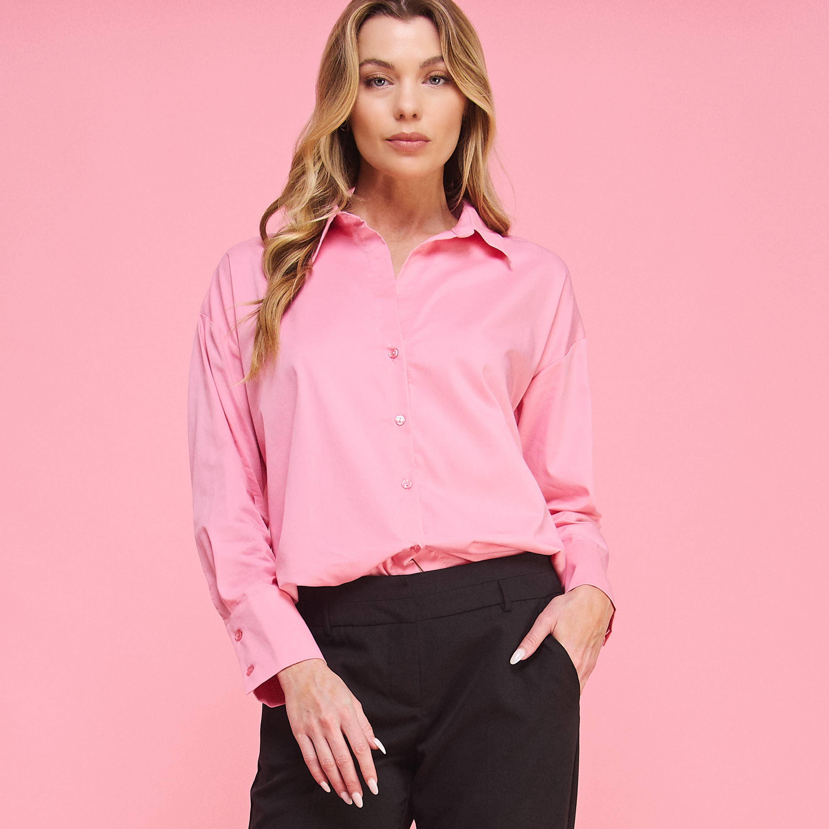 FREEZIA - Wholesale Button Down Shirt - Women's - 4th of july BUTTON DOWN COLLAR WHITE SHIRT-F749187