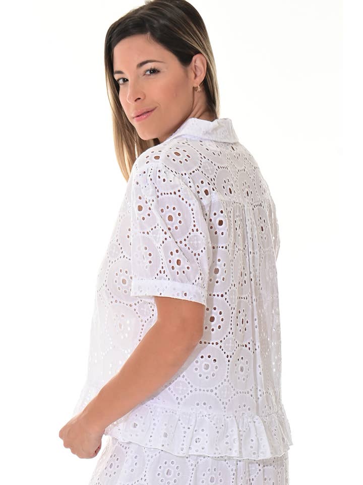 Bianco Camicetta da donna con occhielli S/S Casual Boho Cotton-LCB3115 in vendita all'ingrosso su Faire1